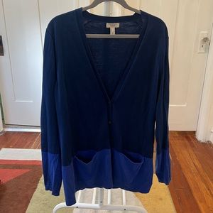 Lands' End Canvas Blue Color Block Cardigan Large